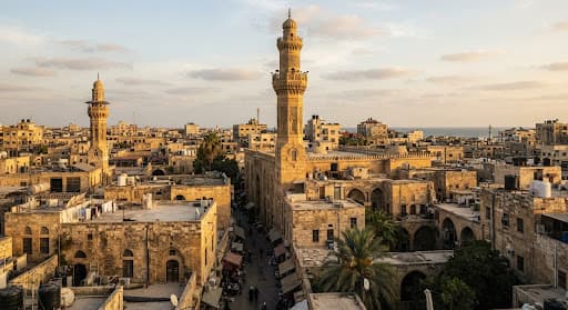 مئذنة تاريخية ومبانٍ قديمة في غزة